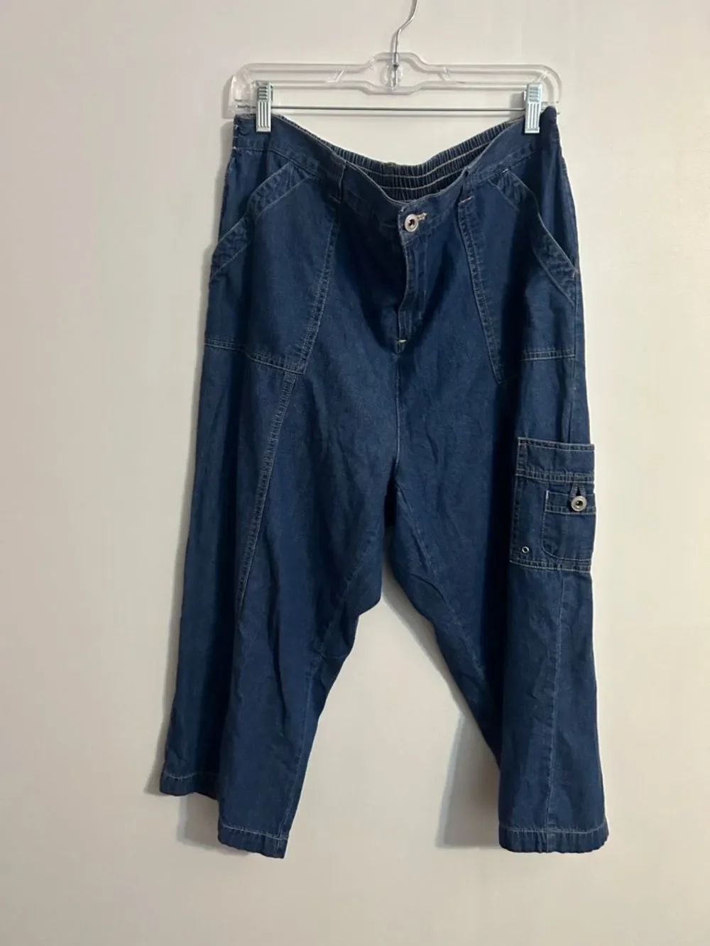 Relaxed Wide-Leg Indigo Denim Cargo Pants